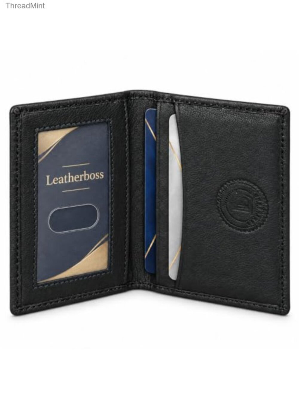 Genuine Leather Small Slim Bifold Wallet with Clear ID Windows